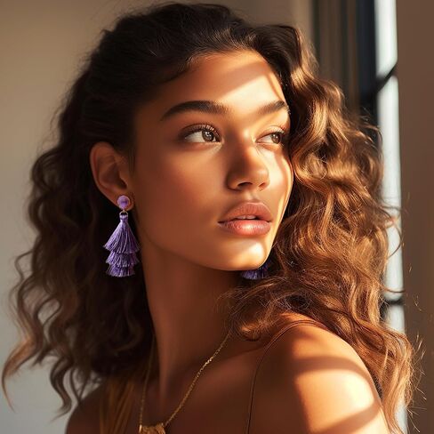 FIBO STEEL Colorful Tassel Earrings for Women Layered Bohemian Earrings, Big Statement Tiered Fringe Drop Dangle Earrings Christmas Valentine Earrings Party Jewelry in Kuwait