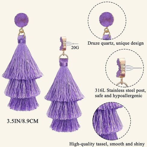 FIBO STEEL Colorful Tassel Earrings for Women Layered Bohemian Earrings, Big Statement Tiered Fringe Drop Dangle Earrings Christmas Valentine Earrings Party Jewelry in Kuwait