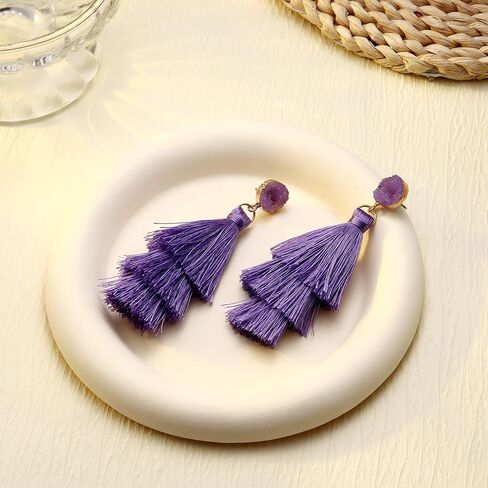FIBO STEEL Colorful Tassel Earrings for Women Layered Bohemian Earrings, Big Statement Tiered Fringe Drop Dangle Earrings Christmas Valentine Earrings Party Jewelry in Kuwait