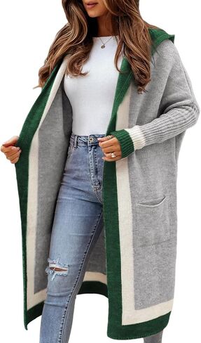 Yimoon Cardigan Sweater for Women Color Block Open Front Hooded Long Cardigan Oversized Knit Sweater Outwear in Kuwait