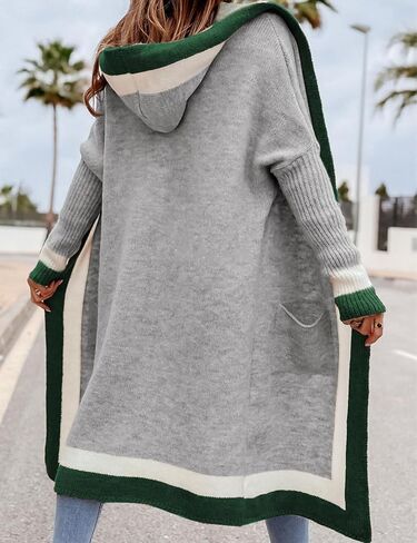 Yimoon Cardigan Sweater for Women Color Block Open Front Hooded Long Cardigan Oversized Knit Sweater Outwear in Kuwait