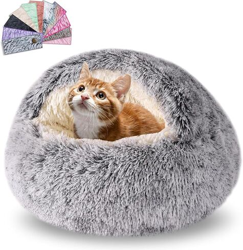 Cat Beds for Indoor Cats,Cat Cave for Puppy and Kitty,Calming Small Dog Bed for Small Dogs with Cover Cave,Cozy Warming Fluffy Washable Anti-Slip Pet Sleeping Bag(24 * 24inch,Pink) in Saudi Arabia