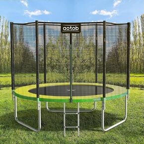 AOTOB 8FT 10FT 12FT 14 FT 15FT Trampoline with Safety Enclosure Net，Outdoor Trampoline with Basketball Hoop, Heavy Duty Jumping Mat and Spring Cover Padding for Kids and Adults, Storage Bag and Ladder in Kuwait