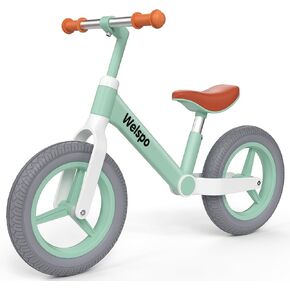 welspo 12-Inch Kids Balance Bike, No Pedal Toddler Bike for 2-5 Years Old Boys and Girls, Lightweight Nylon Frame with Adjustable Handlebar and Seat, Shock Absorption, Anti-Slip PU Airless Tires