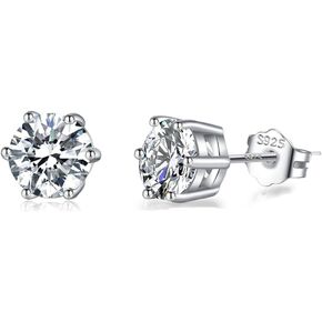 SLUYNZ Solid 925 Sterling Silver Sparkling Cubic Zirconia Stud Earrings for Women Teens Round CZ Stud Earrings 5MM/6MM/7MM Simulated Diamond Studs
