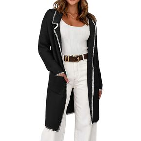 BTFBM Women's Open Front Cardigan Lapel Coatigan Lady 2024 Fall Winter Jacket Outwear Long Sweater Blazer with Pockets