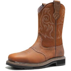 NORTIV 8 Steel Toe Cowboy Boots for Men Western Square Toe Leather Work Boots with Hazard Protection,for Construction Farming