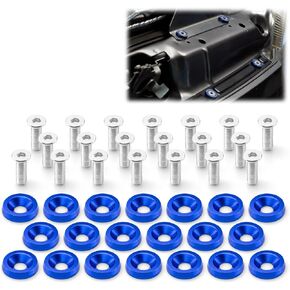 20pcs Blue Billet Aluminum Fender Bumper Washer Bolt Engine Bay Screw Dress Up Kit JDM M6x15mm 6061 T6-Grade