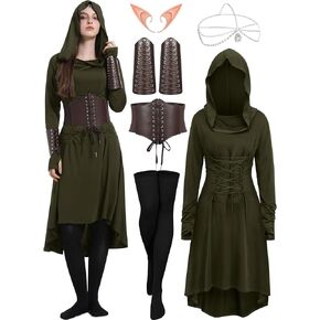 6 Pcs Renaissance Costume Women, Medieval Dress for Women Fairy Costumes Elf Viking Dress for Halloween Ren Faire