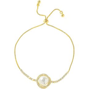 14K Gold Pearl Bracelet with Moissanite,Dainty Freshwater Cultured Pearl Bracelet for Women,Love Jewelry Gifts for Her