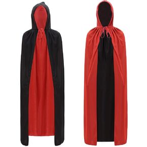 Halloween Cloak Men's Costumes Vampire Cape Unisex Christmas Hooded Cape Black and Red Reversible Masquerade Cloak,65 Inches