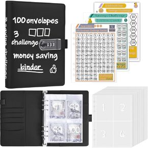 Antner 100 مغلف تحدي توفير المال مع قفل، A5 Savings Binder Challenge Book مخطط الميزانية مع مغلفات نقدية لتوفير المال - قفل كلمة المرور لحماية الأمن النقدي، أزرق داكن