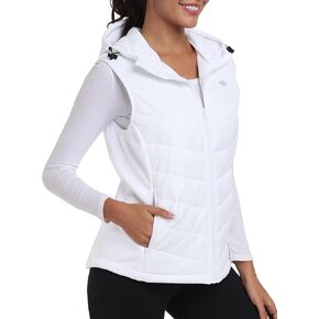 MoFiz Womens Puffer Softshell Vest Hooded Lightweight Insulated Hybrid Down Jacket Full Zip Running Vest