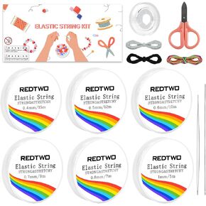 Redtwo 6 Rolls Elastic Bracelet String 0.4mm,0.5mm,0.6mm,0.7mm,0.8mm,1mm Crystal Clear Stretchy Elastic Cord String for Friendship Bracelets Jewelry Making