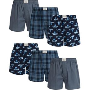 Lucky Brand Men's Boxer Shorts - 6 Pack Breathable Woven Boxers with Functional Fly - Underwear Boxers for Men (S-XL), Size X-Large, Total Eclipse Plaid/Medium Grey/Total Eclipse Print