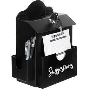 MyGift Metal Suggestion Box, Classic Matte Gray Wall Mounted or Tabletop Comment Box with Lock, Keys, Paper Sheet and Pen Holder Slots