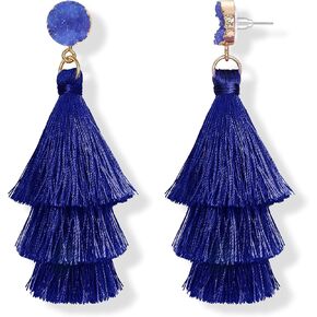 FIBO STEEL Colorful Tassel Earrings for Women Layered Bohemian Earrings, Big Statement Tiered Fringe Drop Dangle Earrings Christmas Valentine Earrings Party Jewelry
