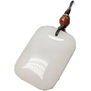 Gixaxak Jade Necklace Natural Jade Necklace for Women White Necklace Handmade Necklace Gemstone Jewelry Adjustable Natural White Jade Rectangular Necklace Pendant Hetian Jades Stone Charms Amulet