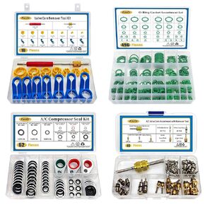 4 Set Car A/C Valve Core R134a Kit, 62 PCS 9 Sizes Gasket Air Conditioning System Seal Kit, 496 PCS SAE Metric O Ring Kit, Fuel Line Disconnect Removal Tool Set