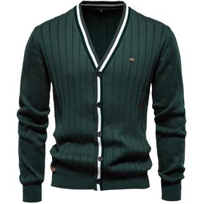 Mens Cotton Cardigan Sweaters Long Sleeve V-Neck Cardigans Button-up Knitted Sweater