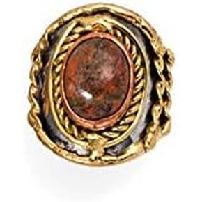 Janya Collection Mixed Metal Cuff Ring with Unakite Stone