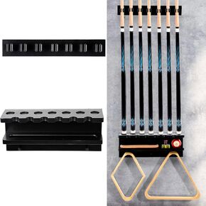 Onemacc Pool Cue Rack Floor Stand, Pool Stick Holder Holds 9 Cue, 100% Solid Wood Billiard Cue Holder/Ping Pong Paddle Together, Billiards Accessories Storage for Game Room Club or Men Cave, Black