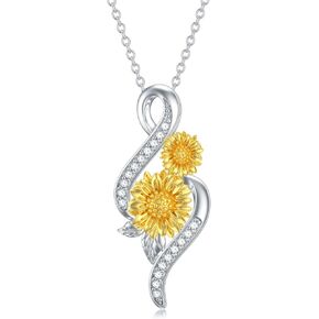 ZBA Natural Diamond Sunflower Necklace for Women, 18K Gold Plated Sterling Silver Infinity Necklace You Are My Sunshine Sunflower Gifts Anniversary Birthday Christma for Mom Daughter Wife, 18+2 Inches