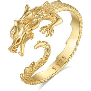 INFUSEU 925 Sterling Silver Dragon Open Rings for Women Men Cute Jewelry Gifts