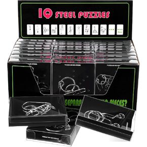 Yilloog Large 24 Packs Assorted Metal Brain Puzzle IQ Wire Metal Puzzles with Paper Box Gift Package Educational Metal Puzzle Toys for Party Favor Teens Adults Challenge Gifts