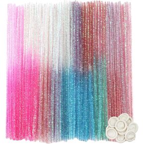 TOAOB 100pcs Gradient Glitter Pipe Cleaners 10 Colors Chenille Stems for Crafts 12 Inch Fuzzy Sticks Craft Supplies for DIY Art Craft Projects Home Decorations