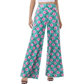 ZOOSIXX Wide Leg Palazzo Pants for Women - High Waist Casual Beach Lounge Pants Loose Dress Pants Stretchy Trousers