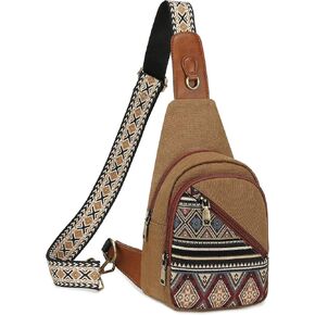 Canvas Crossbody Sling Bags for Women, Small Boho Sling Backpack Casual Daypack for Travel Hiking