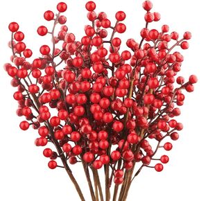 Fangoo 10 Pack Christmas Red Berry Stems, 14 Inch Snowy Red Berries Burgundy Red Berry Stems Snowy Berry Branches for Christmas Tree Xmas Wreath DIY Crafts Holiday Season Winter Home Decorations