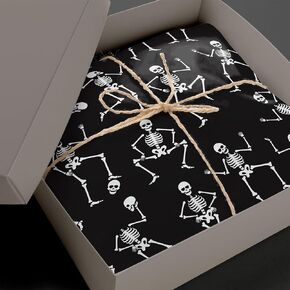 Whaline 100 Sheets Halloween Tissue Paper Dancing Skeleton Gift Wrapping Paper Black White DIY Art Craft Paper for Halloween Birthday Holiday Party Supplies, 13.7 x 19.6 Inch