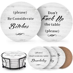 White Elephant Gifts for Adults, Funny Coasters Set of 6 with Holder Christmas Stocking Stuffers for Men Women, Gag Gifts Couples Birthday Housewarming Secret Santa Cool Friend Presents for Her Him