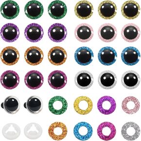 TOAOB 80pcs Glitter Plastic Safety Eyes 14mm Crafts Doll Eyes 8 Colors Half Round Craft Crochet Eyes with Washers for Stuffed Animals Amigurumis Bears Dolls Making