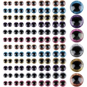 120 Pieces Glitter Plastic Safety Eyes 12mm 14 mm 16mm18mm 20mm Colorful Round Craft Doll Eyes with Washers Glitter Craft Eyes for Doll Bear Plush Animal and DIY Craft Making