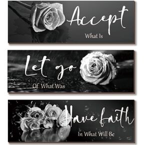 3 Pcs Green Wall Decor Inspirational Green Bathroom Wall Decor Wooden Green Rose Wall Art Office Wall Decor With Accept Let Go Have Faith Quotes For Girl Women Bathroom Bedroom(Green 12 X 4 Inch)