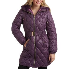 Jessica Simpson Women's Long Puffer Coat - Belted Faux Fur Lined Hooded Winter Coat - Quilted Puffer Jackets for Women (S-XL)