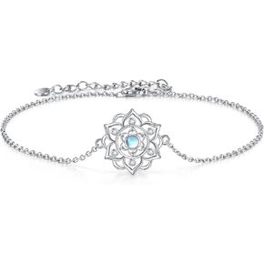 ONEFINITY Moonstone Lotus Bracelet 925 Sterling Silver Abalone Shell Lotus Flower Bracelets Yoga Jewelry Gifts for Women Mom