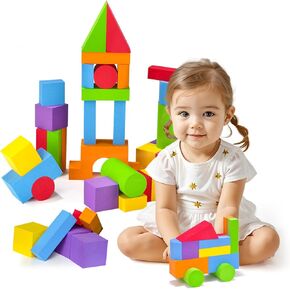 Large Building Blocks for Toddlers 2-3, Big Foam Building Blocks, Baby Bath Toys, Soft Stacking Blocks Set, Montessori & Sensory Learning Toys for 18+ Month Old Boys & Girls (36PCS)