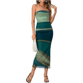 Milumia Women's Tie Dye Tube Dress Slit Hem Sleeveless Bodycon Maxi Dresses