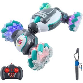 Threeking Rc Twist Stunt Car Toy Remote Control Cars Moving Horizontally Double-Sided Driving 360-degree Rotating with Lights Music 4WD Car Toys Gifts Presents for Boys/Girls Ages 6+