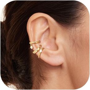 Tewiky Gold Ear Cuff Earrings for Women Non Piercing, 14K Gold Plated Ear Cuffs Non Piercing, Clip-On Cartilage Earring, Fake Earrings For Women