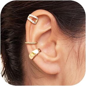 Tewiky Gold Ear Cuff Earrings for Women Non Piercing, 14K Gold Plated Ear Cuffs Non Piercing, Clip-On Cartilage Earring, Fake Earrings For Women