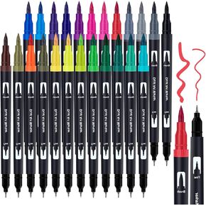 36 Art Markers Brush Pens, Dual Tip (Fine & Brush tip) Coloring Markers for Adult Coloring Books, Colored Markers for Kids, Fine Tip Markers for Journal, Lettering, Drawing, Doodlin, Art Project