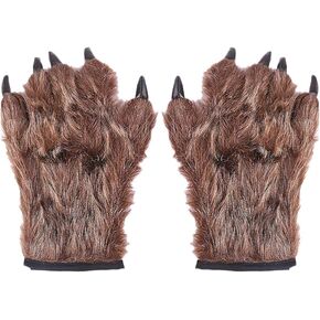 NUOBESTY 1 Pair Wolf Claw Gloves Animals Hairy Hands Furry Brown Werewolf Monster Hairy Costume Open Finger Gloves Trick Props for Party Favors