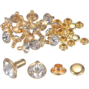 HARFINGTON 20pcs Crystal Rivets 8mm Rhinestone Rivets Rapid Stud Rivets for Clothing Leather Crafting Fabric Arts Crafts Decoration Leathercraft DIY Leather-Craft, Silver & Transparent