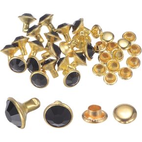 HARFINGTON 20pcs Crystal Rivets 8mm Rhinestone Rivets Rapid Stud Rivets for Clothing Leather Crafting Fabric Arts Crafts Decoration Leathercraft DIY Leather-Craft, Silver & Transparent
