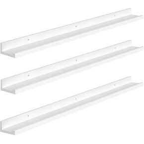 HOOBRO Floating Shelves, Wall Shelf Set of 3, 47.2 Inches Hanging Shelf with Raised Edge and Invisible Brackets, for Bathroom, Bedroom, Kitchen, Office, Living Room Decor, Black BK92BJ01